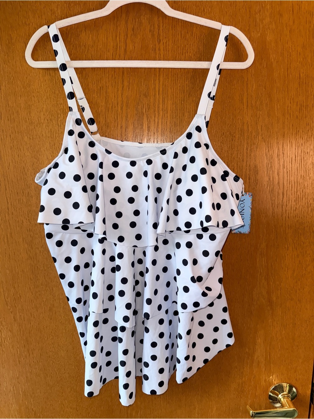 Younique White and Black Polka Dot Ruffle Swim Top